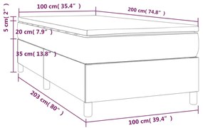 Pat box spring cu saltea, gri inchis, 100x200 cm, catifea Morke gra, 35 cm, 100 x 200 cm