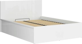 Pat TETRIX 140x200, alb lucios, PAL, cu somiera si spatiu depozitare