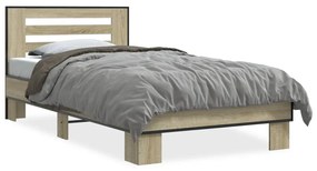 845648 vidaXL Cadru de pat, stejar sonoma, 100x200cm, lemn prelucrat și metal
