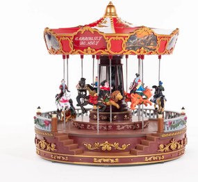 Figurina decorativa carusel de Craciun cu iluminare si muzica, 31 cm
