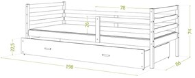 Supermobel Pat din lemn pentru copii JACEK P1 + saltea + somieră GRATIS, lemn masiv, 190x80, pin