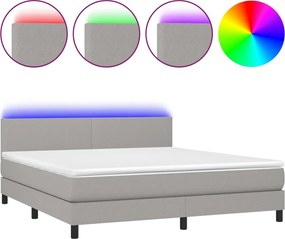 vidaXL Pat cu arcuri, saltea și LED, gri deschis, 160x200 cm, textil