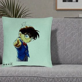 Perna Personalizata Detective Conan Conan Arata, 40x40 cm, Verde Menta, Husa Detasabila, Perna Inclusa, BEKZ®