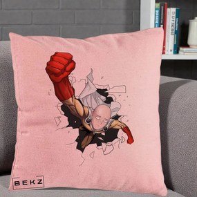 Perna Personalizata One Punch Man Saitama Pumn, 40x40 cm, Roz, Husa Detasabila, Perna Inclusa, BEKZ®