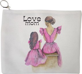Portfard Cosmetice tip Plic, model Love Mom, 23x18 cm, Alb, BEKZ®