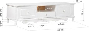 Comodă TV lemn masiv alb Elizabeth, 160 × 58 × 45 cm
