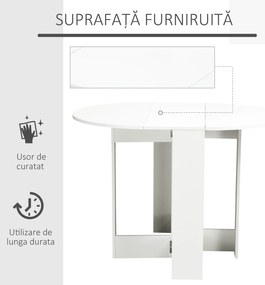 Masuta Pliabila cu Economie de Spatiu pentru 2 Persoane, cu fixare cu balamale, din PAL si metal, Alba HOMCOM | Aosom Romania