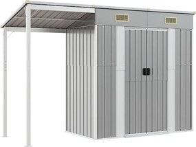 vidaXL Șopron de grădină cu acoperiș extins, gri deschis, 277x107x181 cm, oțel