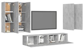 Set de dulapuri TV, 6 piese, gri beton, PAL Gri beton, 30.5 x 30 x 90 cm, 6
