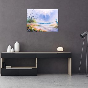 Tablou pe sticlă - Plaja romantică, pictură în ulei (70x50 cm)