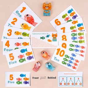 Jucărie magnetică din lemn pentru pescuit, pentru învățarea numerelor