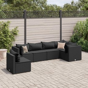 3308171 vidaXL Set mobilier de grădină cu perne, 6 piese, negru, poliratan