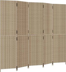 vidaXL Separator de cameră cu 5 panouri, bej, poliratan