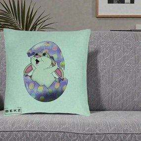 Perna Decorativa Iepuras din Ou de Pasti, 40x40 cm, Verde Menta, Husa Detasabila, Perna Inclusa, BEKZ®
