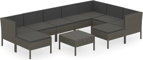 vidaXL Set mobilier de grădină cu perne, 10 piese, gri, poliratan