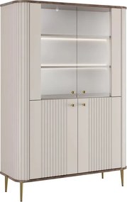 Vitrină cu patru uși Vesper 103 cm - cașmir / nuc / picioare aurii