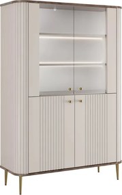 Vitrină Vesper 103 cm cu 4 uși - cașmir / nuc / picioare aurii