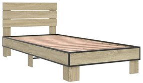 845743 vidaXL Cadru de pat, stejar sonoma, 90x200 cm, lemn prelucrat și metal