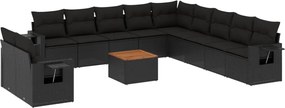 vidaXL Set canapele de grădină, 12 piese, cu perne, negru, poliratan