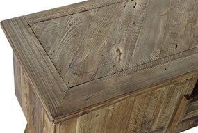 Comodă TV living din lemn reciclat, natur, cu 2 uși, 1 sertar, nișă deschisă și picioare oblice cu traversă, 60 x 180 x 45 cm, „Auburn”