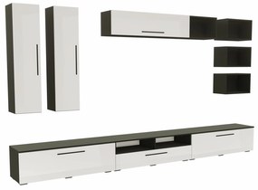 Living haaus Haga V5, Alb Lucios/Negru, MDF,L 360 cm