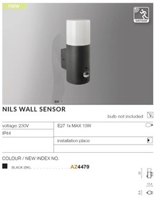 Aplica de exterior cu senzor de miscare IP44 NILS