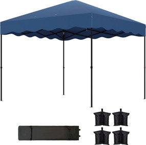 Outsunny Pavilion pliant 3 x 3 m, Cort de grădină reglabil pe înălțime, cu geantă cu role, pentru grădină, terasă, metal, material textil, albastru închis | Aosom Romania