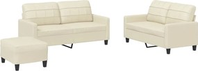 vidaXL Set de canapele cu perne, 3 piese, crem, piele ecologică