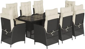 vidaXL Set mobilier de grădină cu perne, 9 piese, negru, poliratan