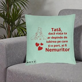 Cadou pentru Tata - Perna Personalizata Tata Nemuritor Mesaj Rosu, 40x40 cm, Verde Menta, Husa Detasabila, Perna Inclusa, BEKZ®