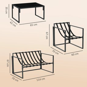 Outsunny Set Mobilier de Exterior cu Masă din Sticlă, Canapea, 2 Fotolii și Perne, Bej | Aosom Romania
