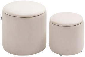 HOMCOM Set de 2 Pouf-uri pentru Depozitare Salvaspazio Rotunde și Îmbunătățite din Catifea cu Nervuri, Alb | Aosom Romania