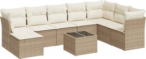 vidaXL Set canapele de grădină, 9 piese, cu perne, bej, poliratan