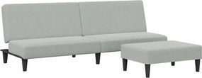 vidaXL Canapea extensibilă cu taburet, 2 locuri, gri deschis, catifea
