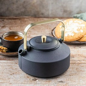 Ceainic din fonta cu infuzor Kinghoff KH 1935, 1 l, Interior emailat, Inductie, Negru