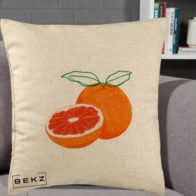 Perna Decorativa Grepfrut Citrus, 40x40 cm, Bej, Husa Detasabila, Perna Inclusa, BEKZ®