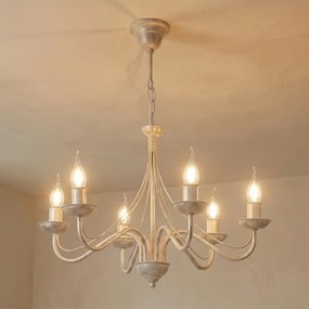 Candelabru suspendat pe lanț ANTON 6xE14/60W/230V, finisaj alb patinat