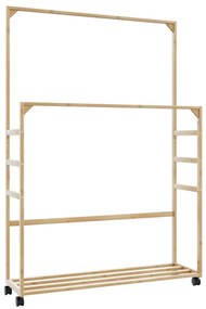 vidaXL Suport pentru haine cu rafturi și roți 90x35x155 cm bambus