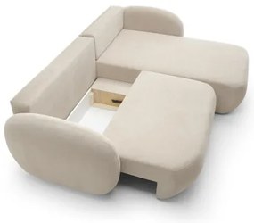 Canapea colțar extensibilă OLBIA, tip L, cu spațiu de depozitare, pe partea dreaptă, bej