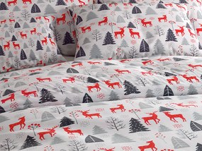 Lenjerie de pat flanelata RED DEERS AND TREES albă Dimensiune lenjerie de pat: 70 x 90 cm | 140 x 200 cm