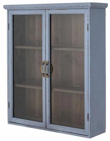 Vitrina albastra, din lemn cu aspect vintage, 3 rafturi, Hazem