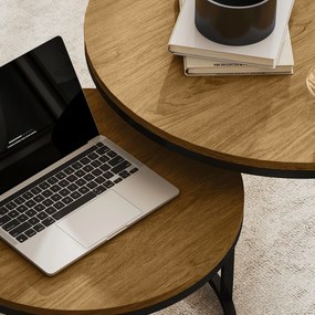 HOMCOM Set de 2 mese de cafea gigogne suprapozabil design industrial blat de ciment picioare din metal maro | Aosom Romania