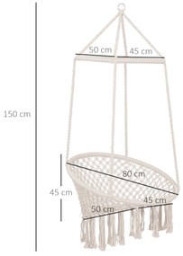 Outsunny Hamac Scaun Suspendat Leagăn din Lemn și Bumbac, Confortabil, Bej, 80x140 cm | Aosom Romania