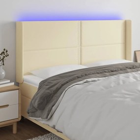 3124006 vidaXL Tăblie de pat cu LED, crem, 163x16x118/128 cm, piele ecologică