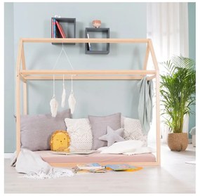 Pat pentru copii în culoare naturală de tip casă 70x140 cm Montessori – Roba