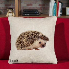 Perna Decorativa Arici Fotorealist, 40x40 cm, Bej Canapea, Husa Detasabila, Perna Inclusa, BEKZ®