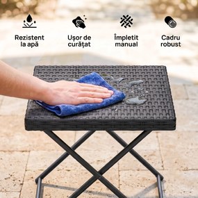 Outsunny Masuta pentru Gradina Pliabila din Ratan Sintetic si Otel, Masuta pentru Exterior Economie Spatiu 40x40x40cm, Negru