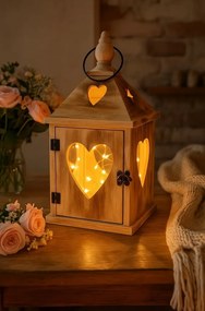 Set de felinare din lemn Inimă, 2 bucăți