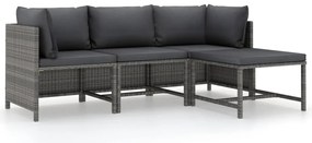 vidaXL Set mobilier de grădină cu perne, 4 piese, gri, poliratan