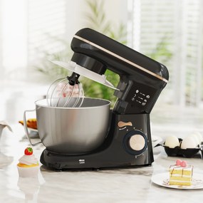 HOMCOM Mixer Planetar de 4.5L cu 6 Viteze din Oțel Inoxidabil, Plastic și Aluminiu, 35x22x29 cm, Negru și Argintiu | Aosom Romania